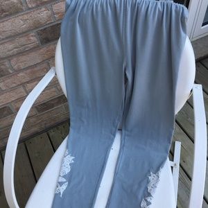 April Cornell Grey Leggings Lace Ankle Trims XL